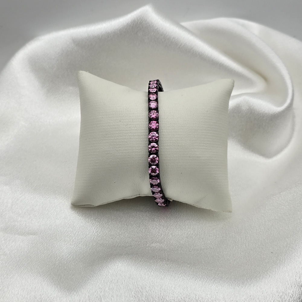 Black Rhodium Over Sterling Silver 925 Pink Moissanite Gemstone Bracelet